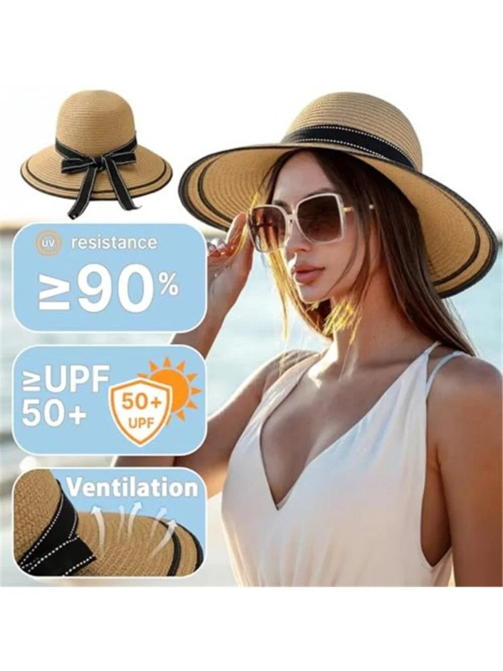 Beach Hats for Women Wide Brim Sun Straw Hat for Women Sun Hat UPF 50+ UV
